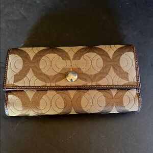 Coach Brown Signature Jacquard Continental Wallet